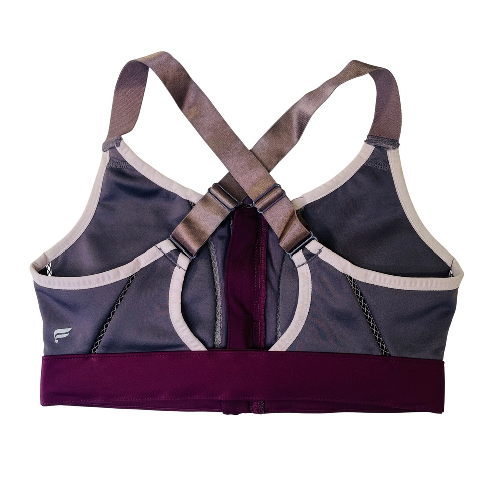 Fabletics Front Zip Sports Bra Purple Burgundy High Impact Mesh Strappy Medium